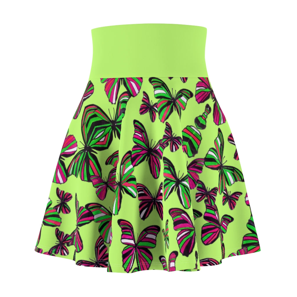 Butterflies Lime Green Skater Skirt
