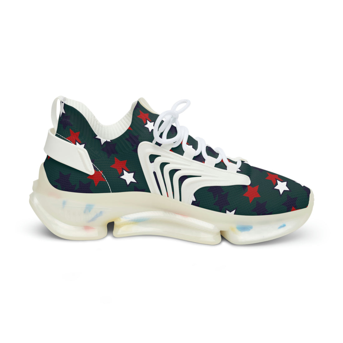 bottle green men's star print mesh knit sneakers