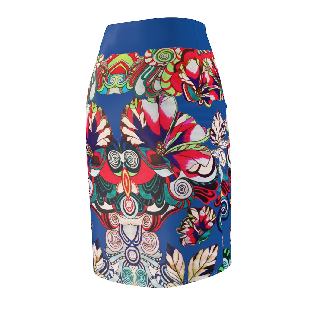 Floral Pop Royal Blue Pencil Skirt
