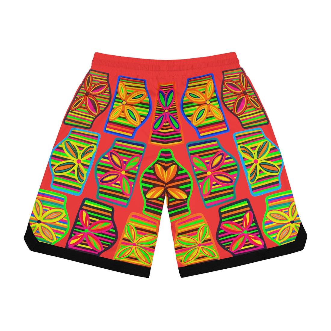 Vermillion Deco Print Basketball Rib Shorts (AOP)
