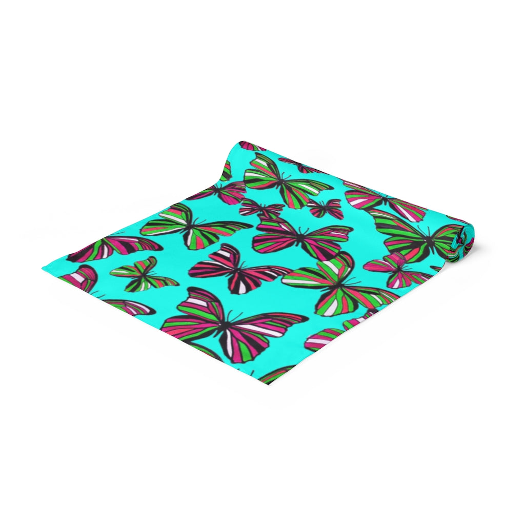 Butterflies Cyan Table Runner
