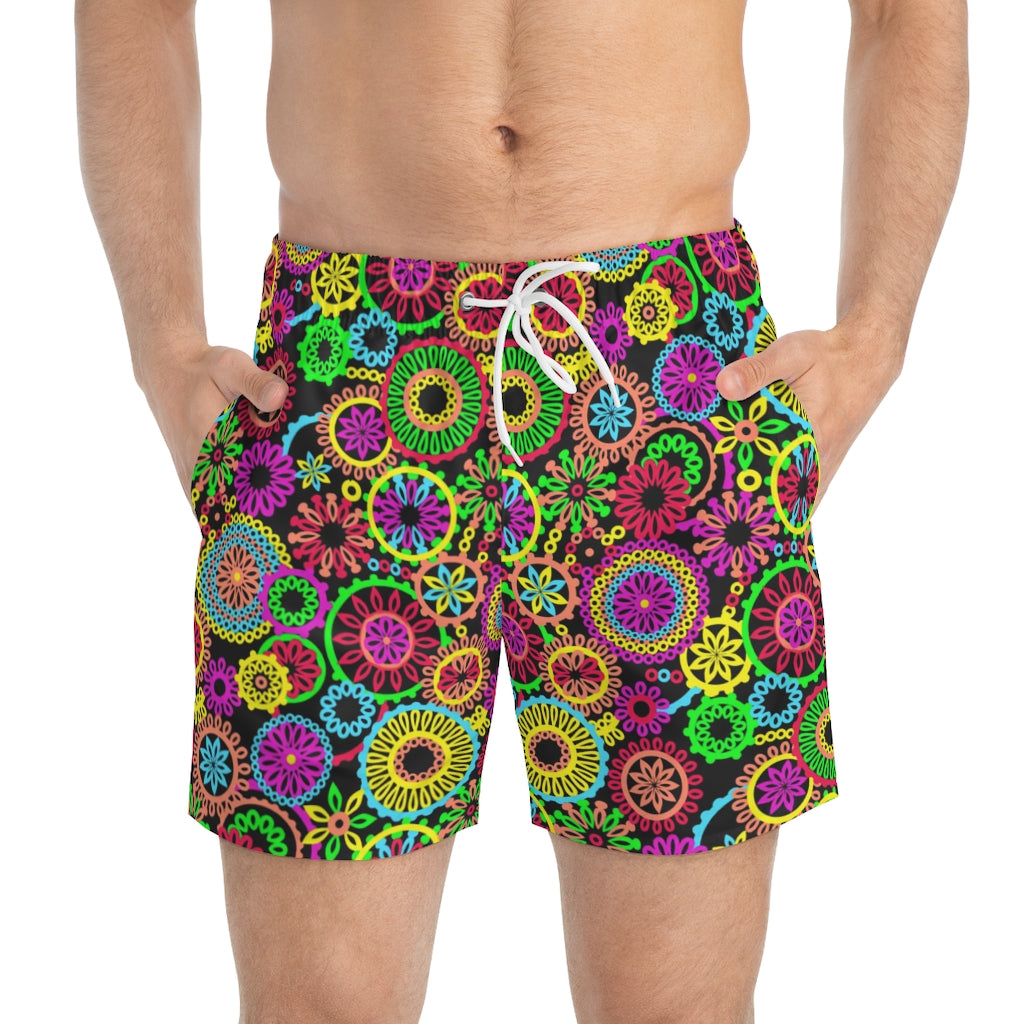 Men's 70'S Vibe Black Swimming Trunks