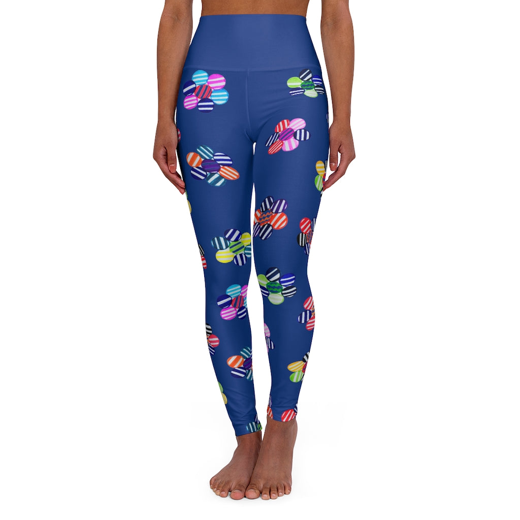 blue geometric floral printed yoga leggings