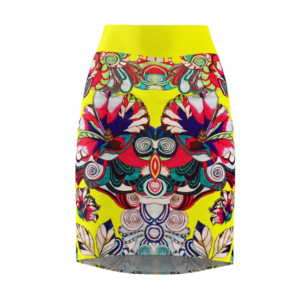 Floral Pop Canary Pencil Skirt