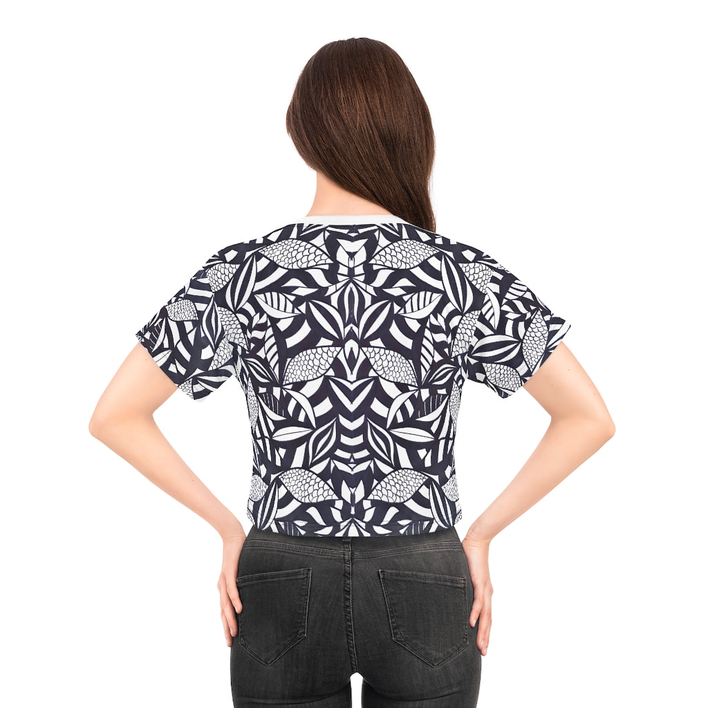 White Tropical Minimalist AOP Crop Tee
