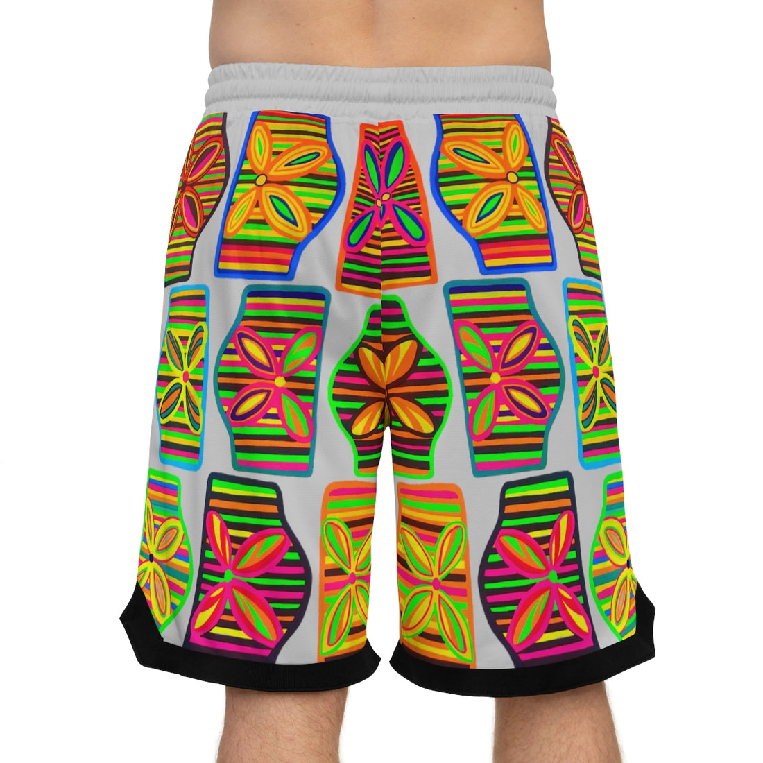 slate grey art deco print basketball shorts for men