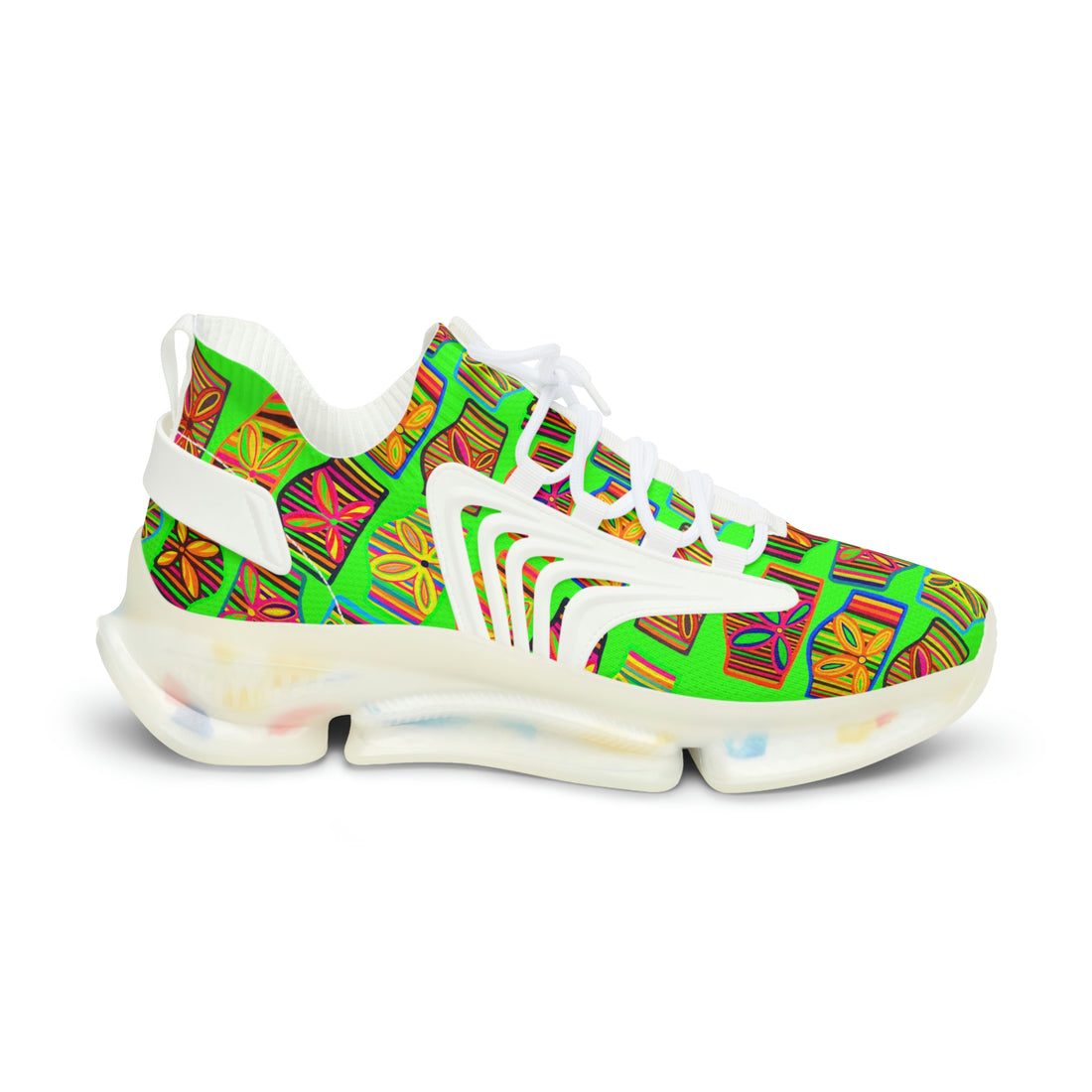 Neon Green Deco Print OTT Men's Mesh Knit Sneakers