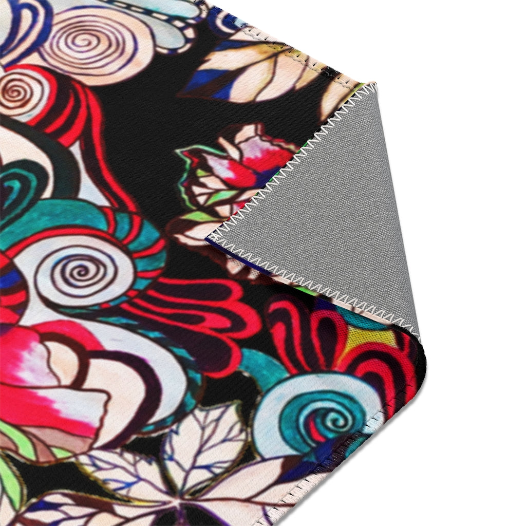 Artsy Floral Pop Black Area Rug