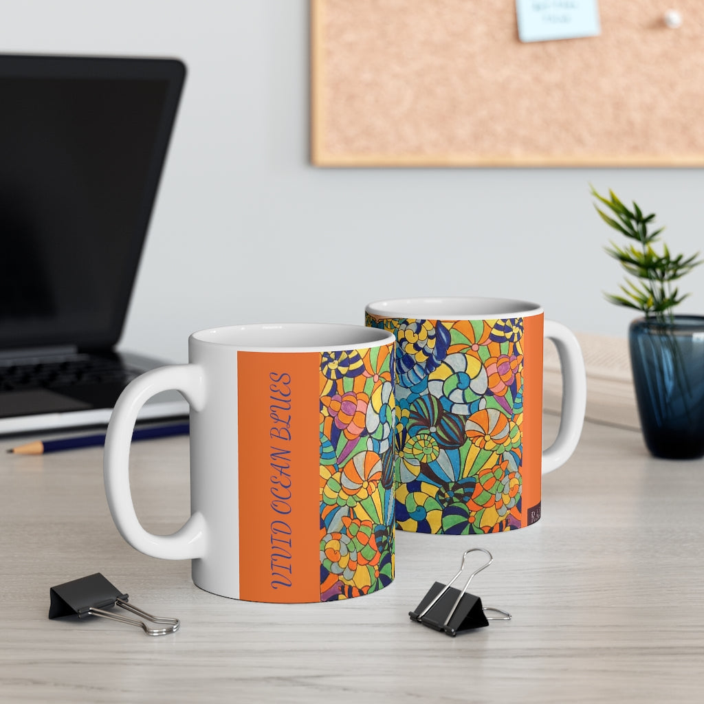 Vivid Ocean Blues Orange Ceramic Mug 11oz