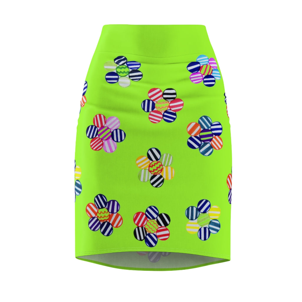 lime striped florals pencil skirt 