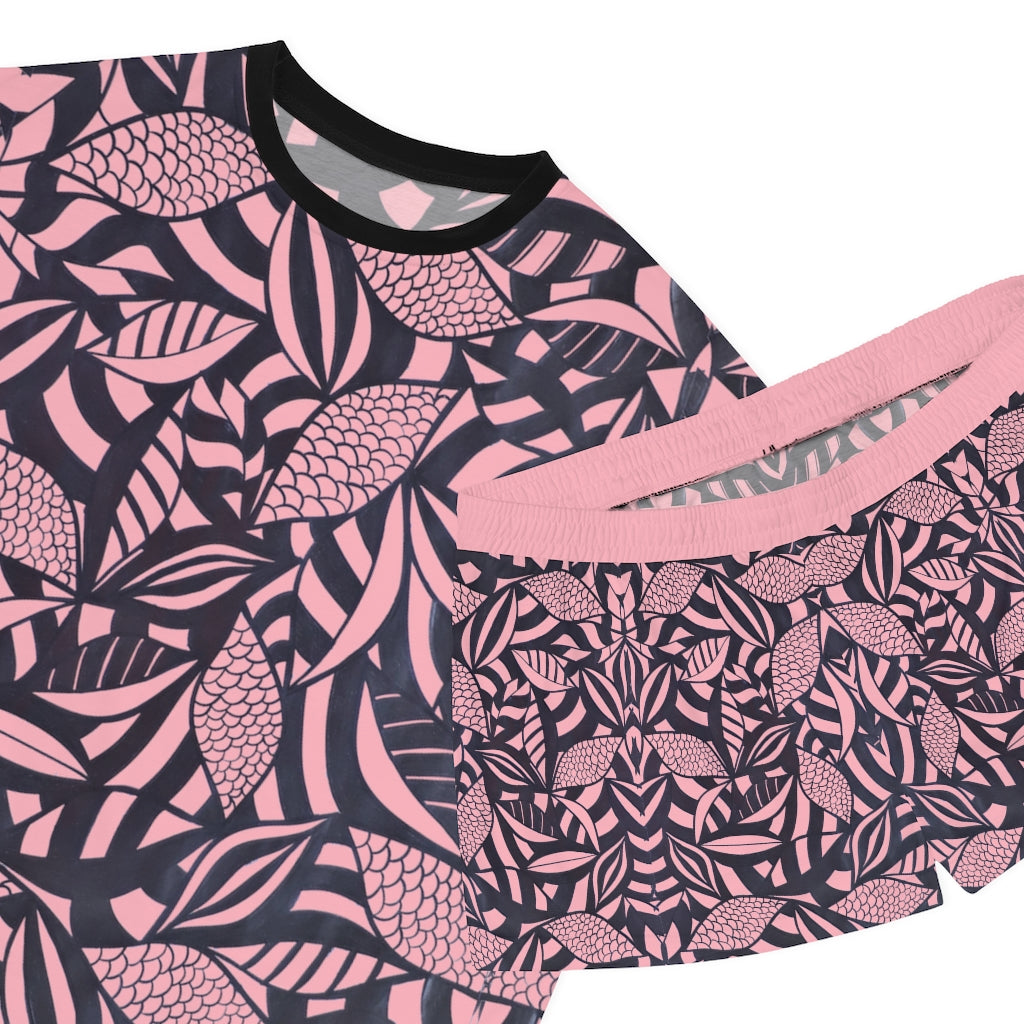 blush tropical print women's shorts & t-shirt pajama set