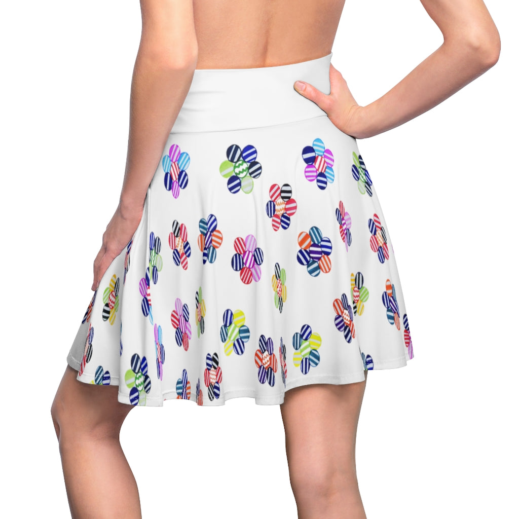 White Candy Florals Skater Skirt