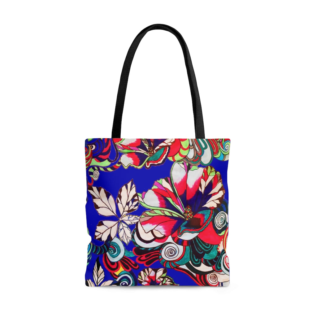 AOP Artsy Floral Pop Electric Blue Tote Bag