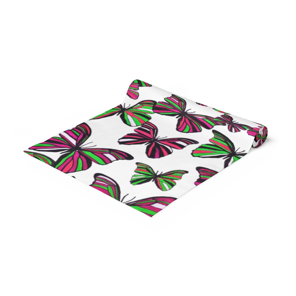 Butterflies White Table Runner