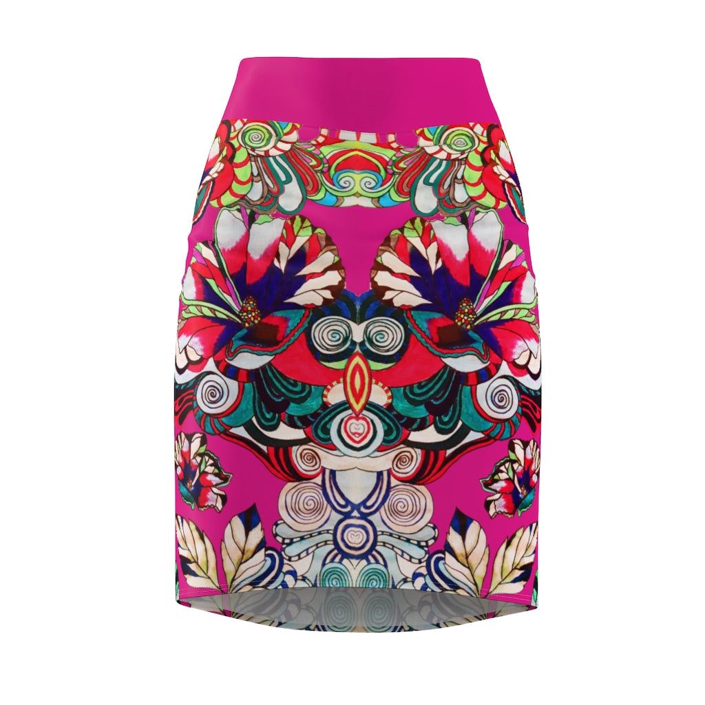 Floral Pop Pink Pencil Skirt