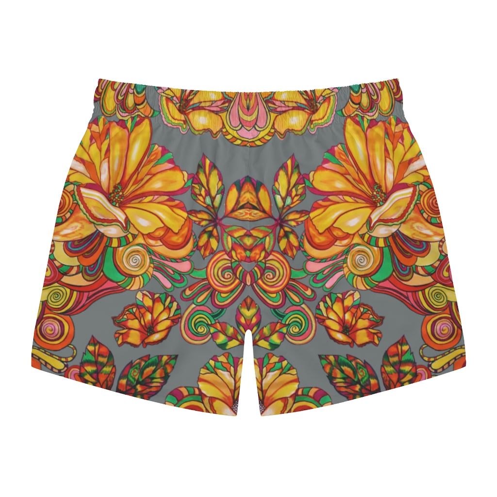 Artsy Floral Men's Ash Swimming Trunks