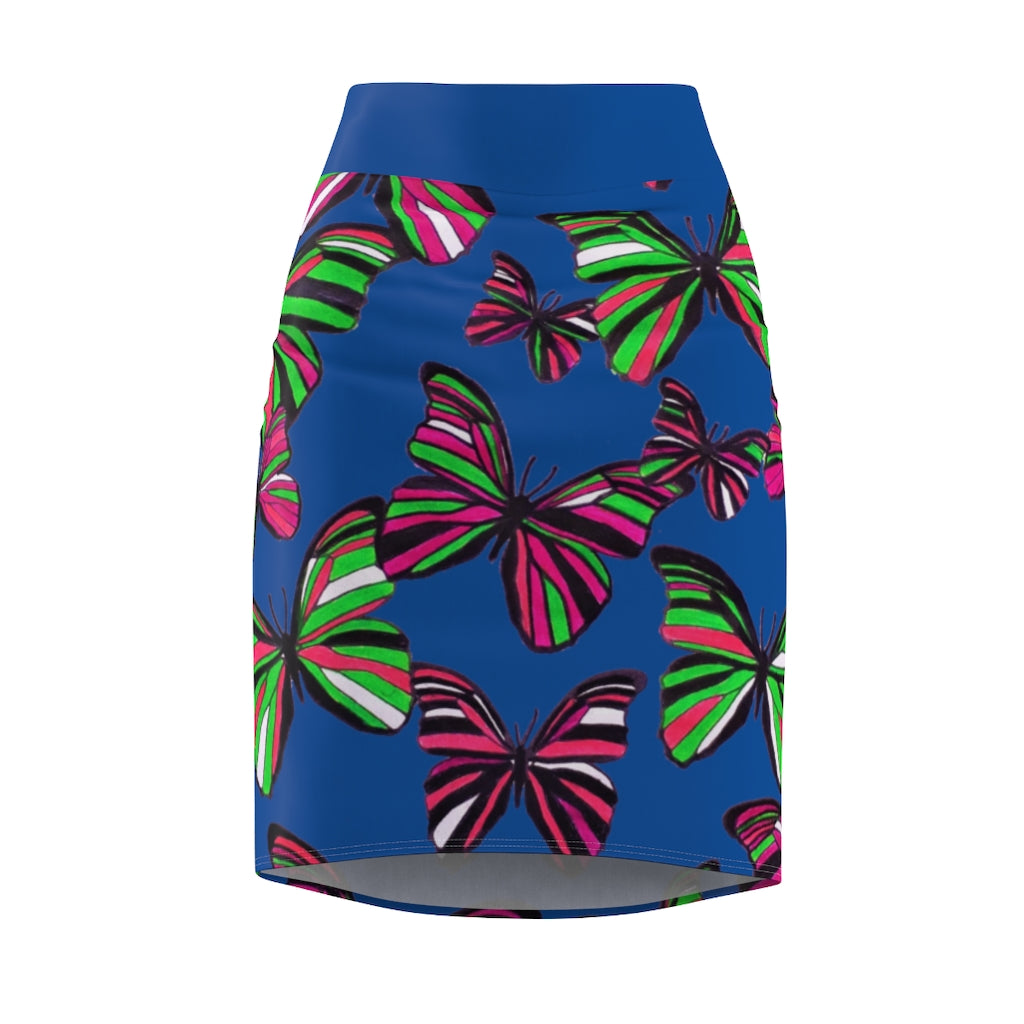 Royal Blue Butterflies Pencil Skirt