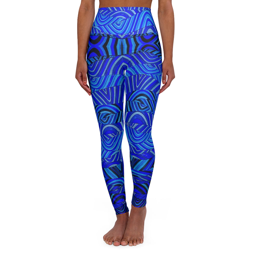 electric blue & blue psychedelic print yoga athleisure leggings for women