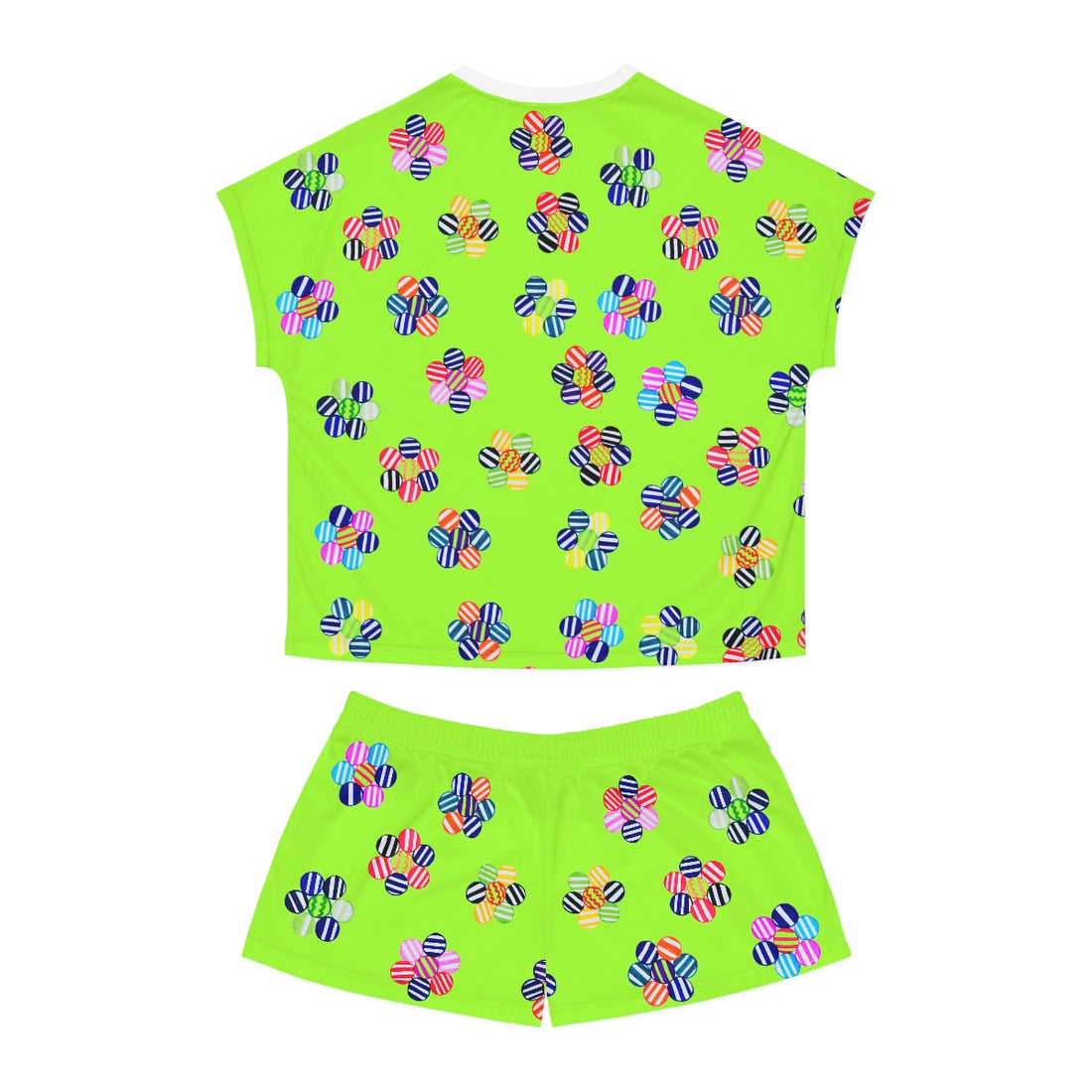 Lime Green Candy Floral Short Pajama Set (AOP)