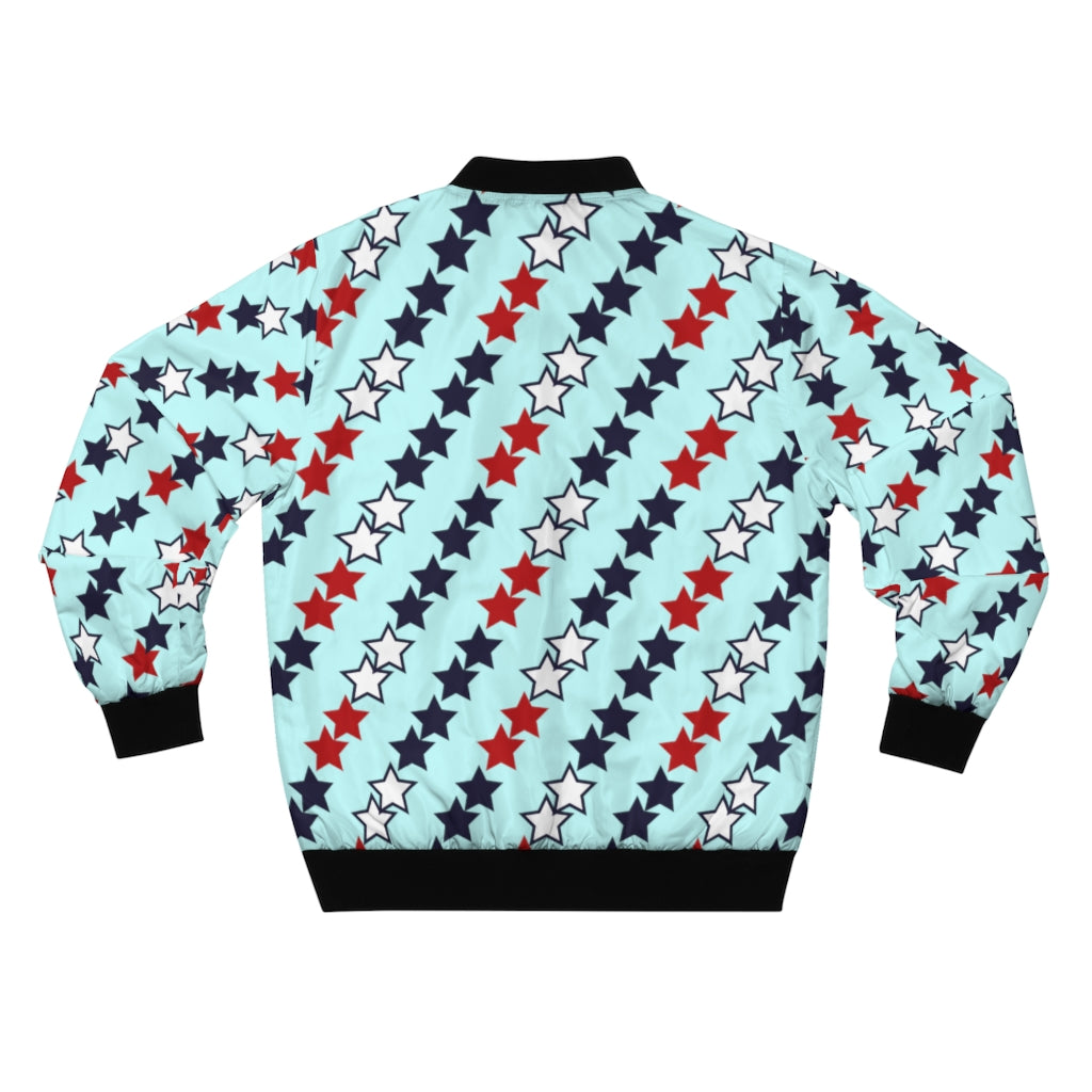 icy blue men's wear star print bomber jacket