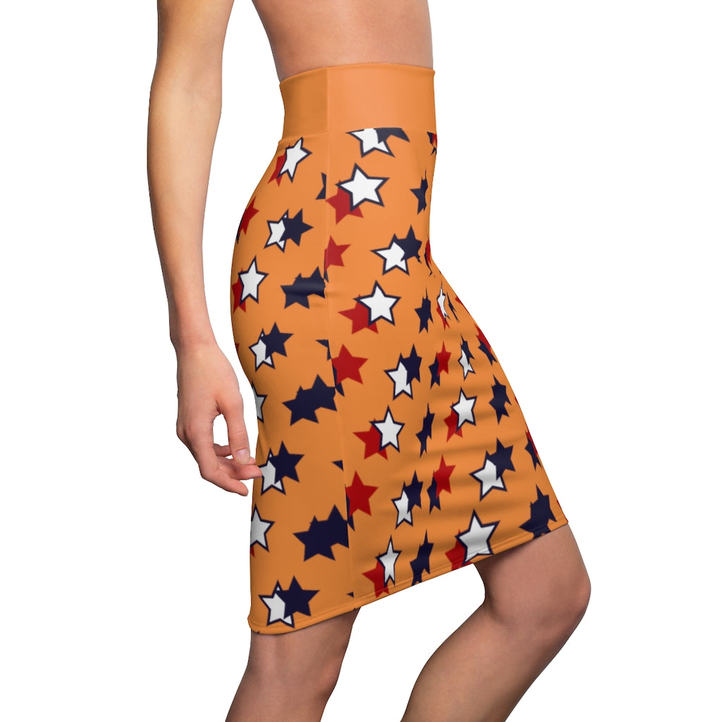 AOP Starry Peach Pencil Skirt