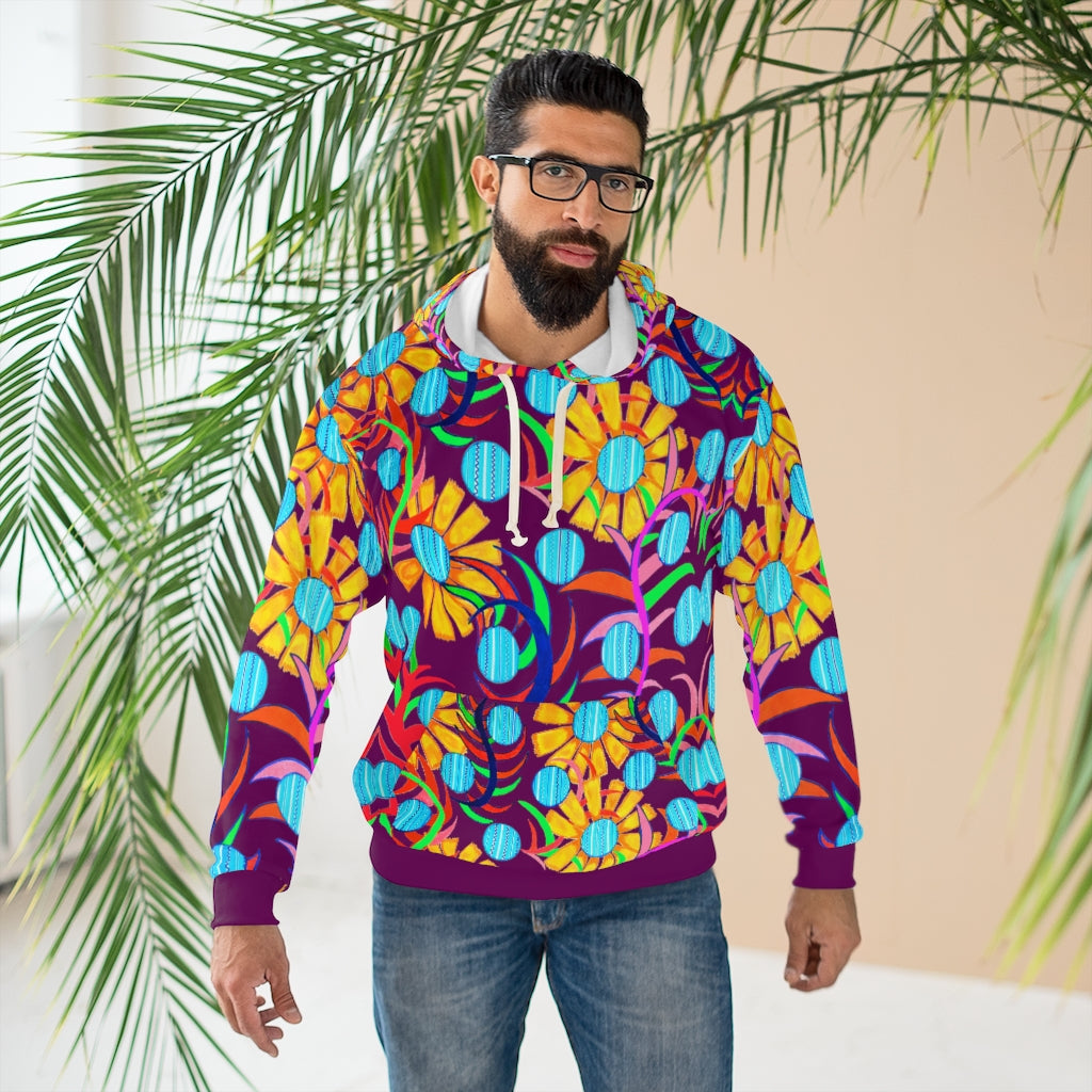 Unisex Sunflower Pullover Wine Hoodie