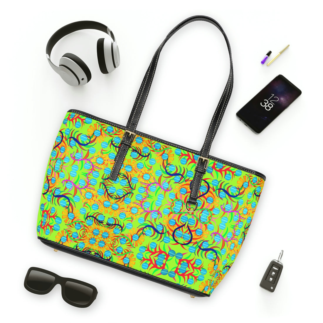 Lime Green Sunflower PU Leather Shoulder Bag