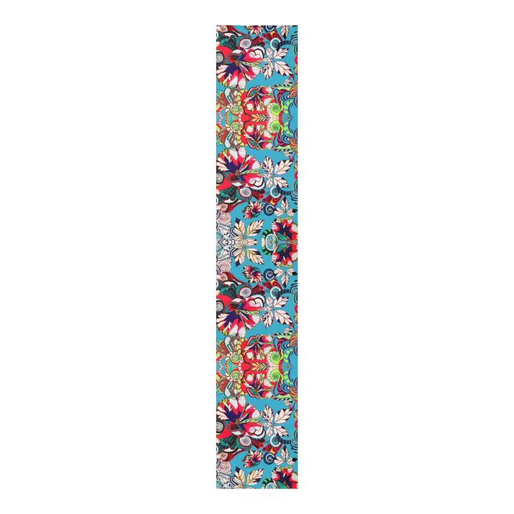 Artsy Floral Pop Aqua Table Runner