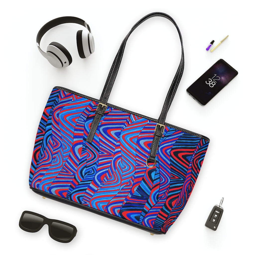 red psychedelic print tote bag