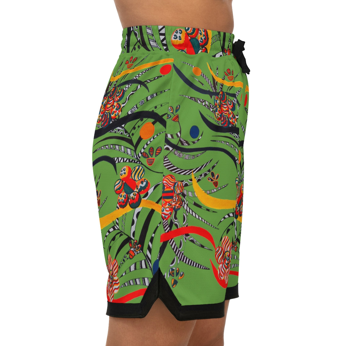 olive green floral & animal print basketball shorts