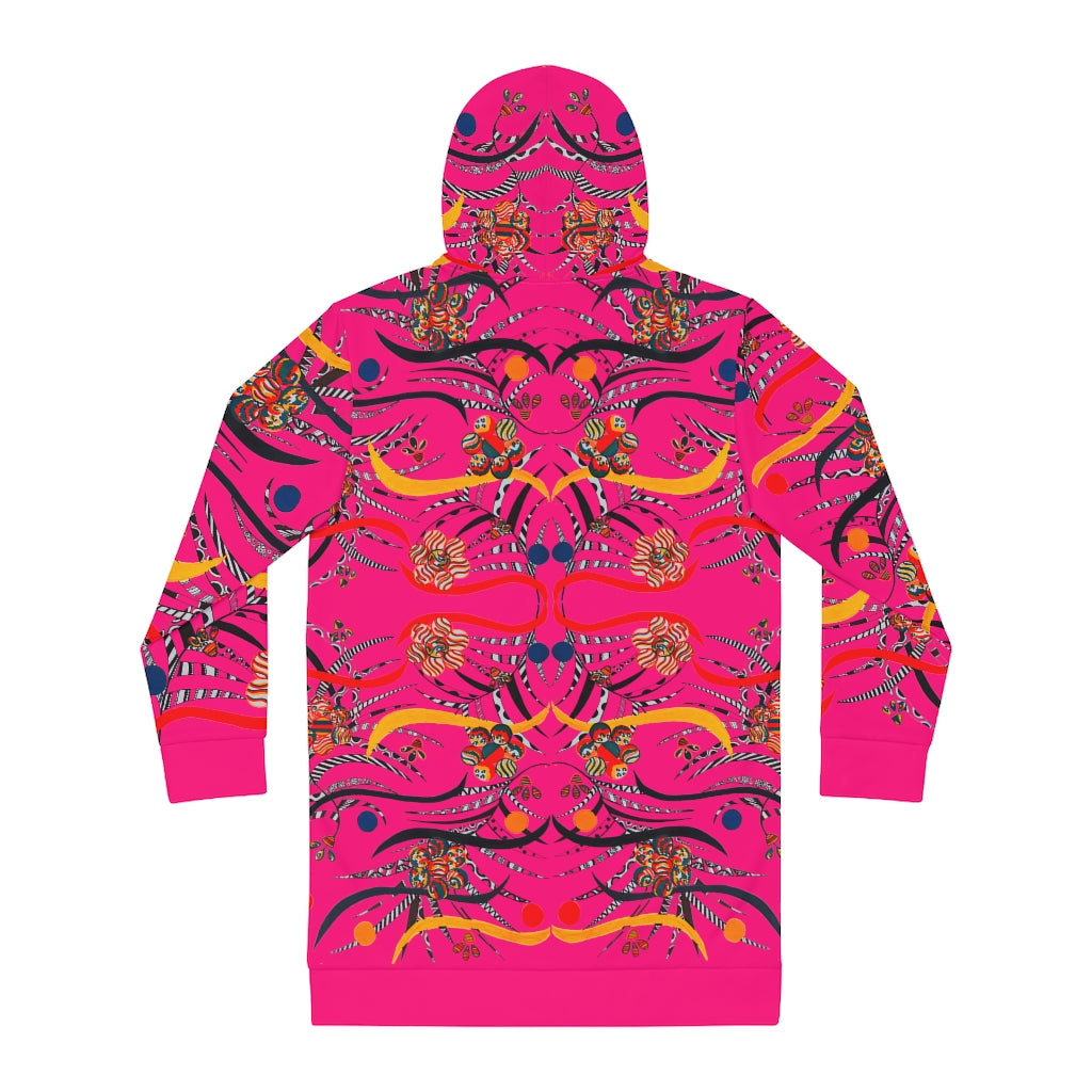 hot pink animal & floral print hoodie dress 