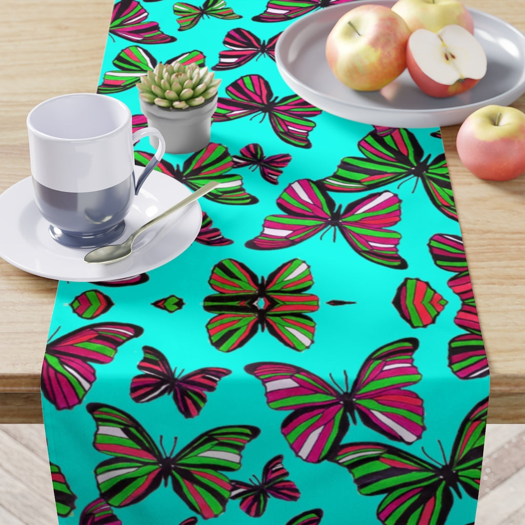 Butterflies Cyan Table Runner
