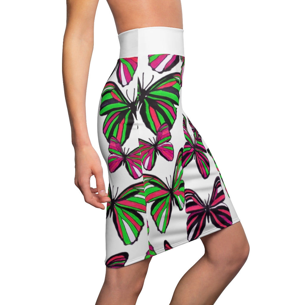 White Butterflies Pencil Skirt