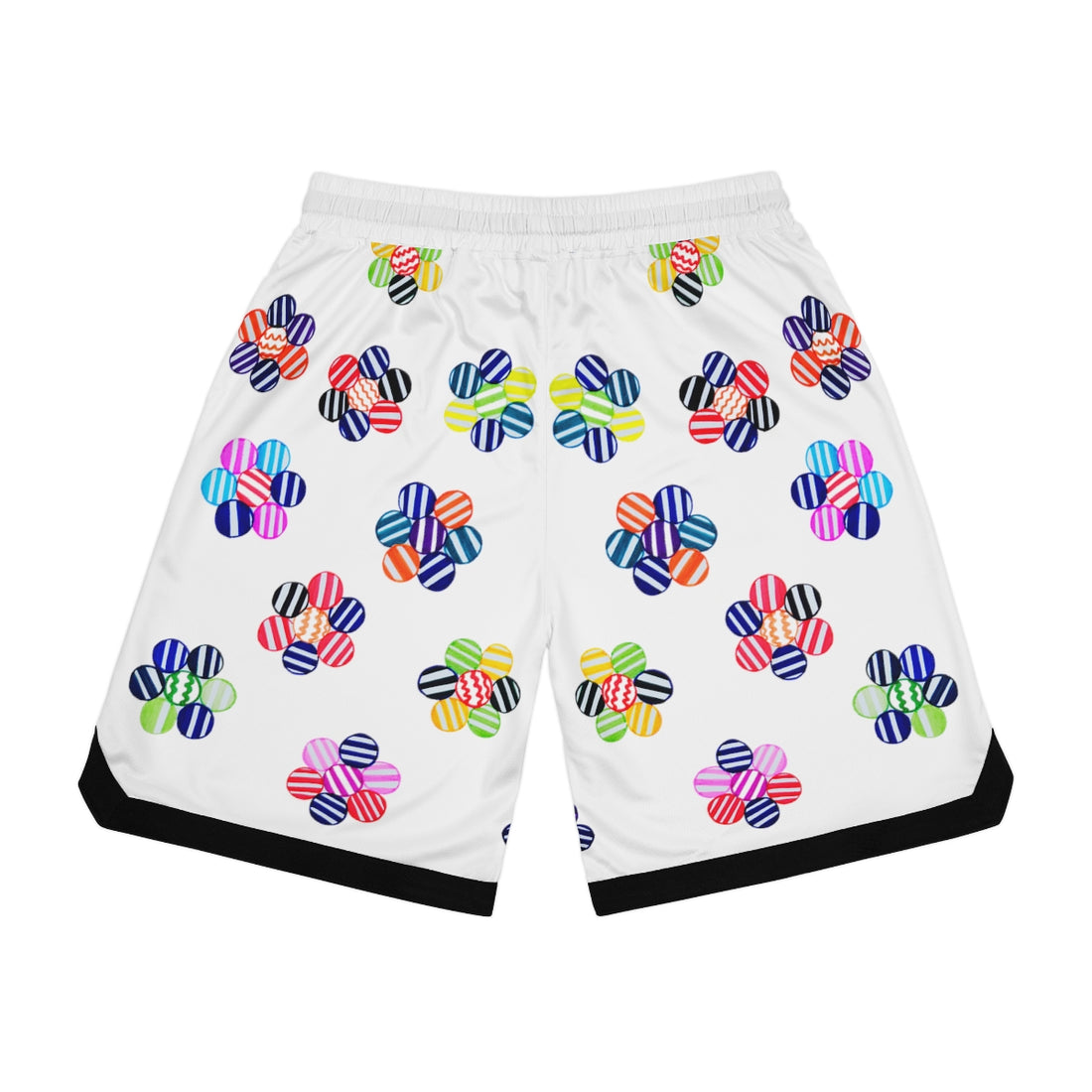 White Geo Floral Basketball Rib Shorts (AOP)