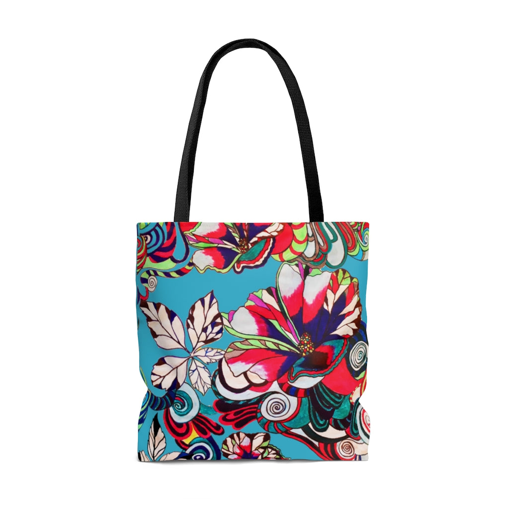 AOP Artsy Floral Pop Aqua Tote Bag