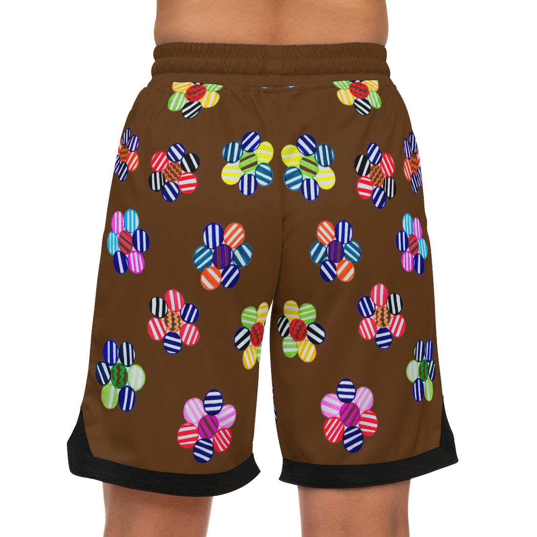 Brown Geo Floral Basketball Rib Shorts (AOP)