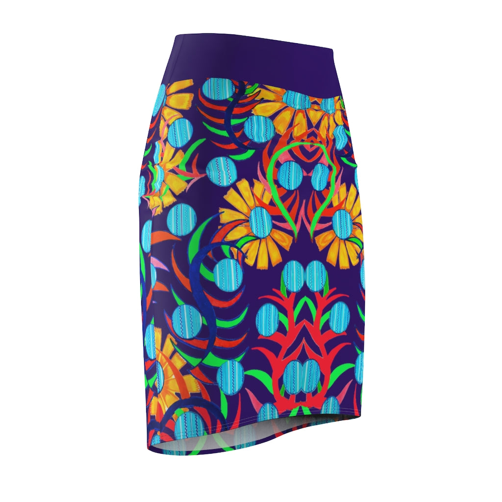 Sunflower Violet Pencil Skirt