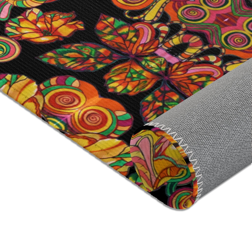 Artsy Floral Black Area Rug
