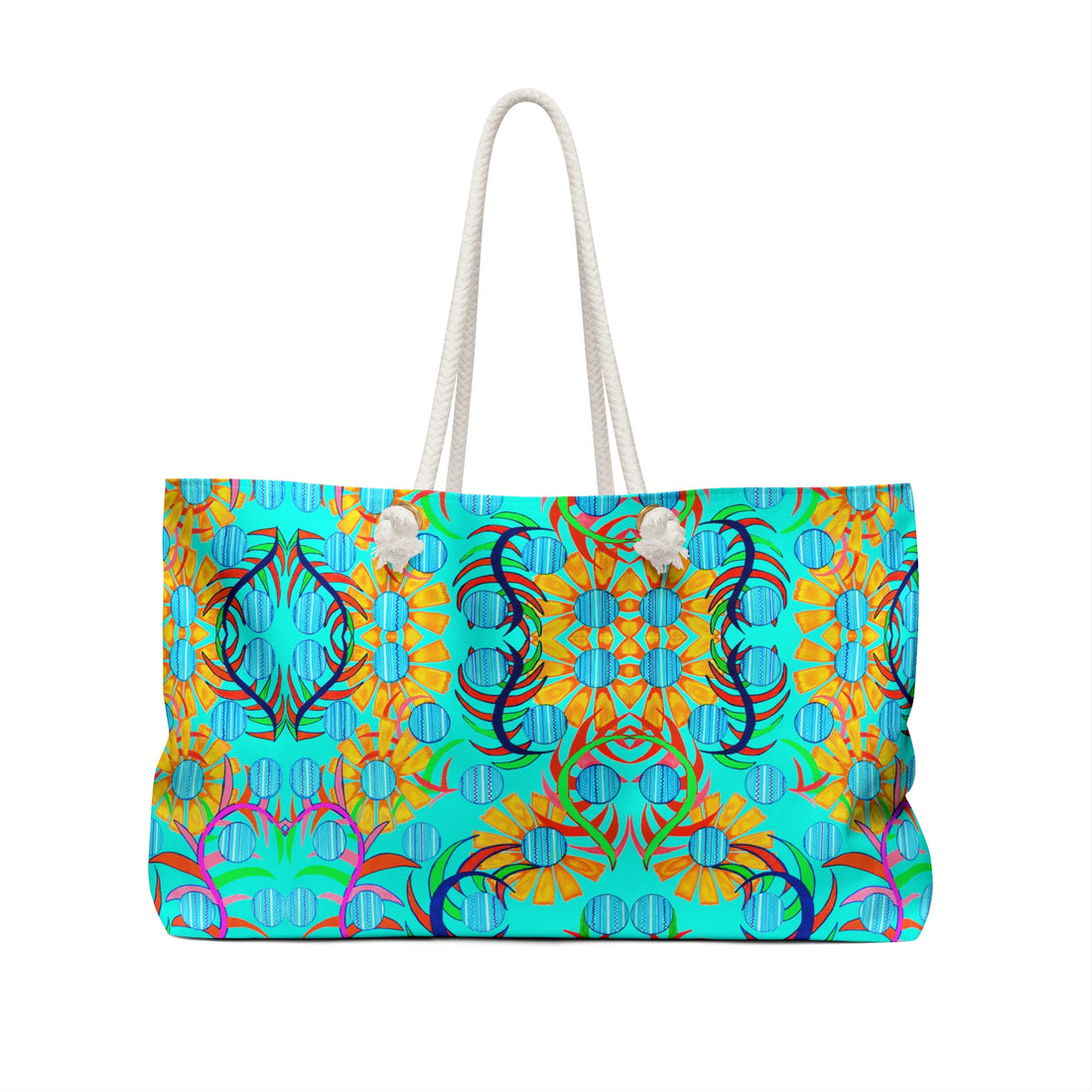 Cyan Sunflower Weekender Open Beach Tote Bag