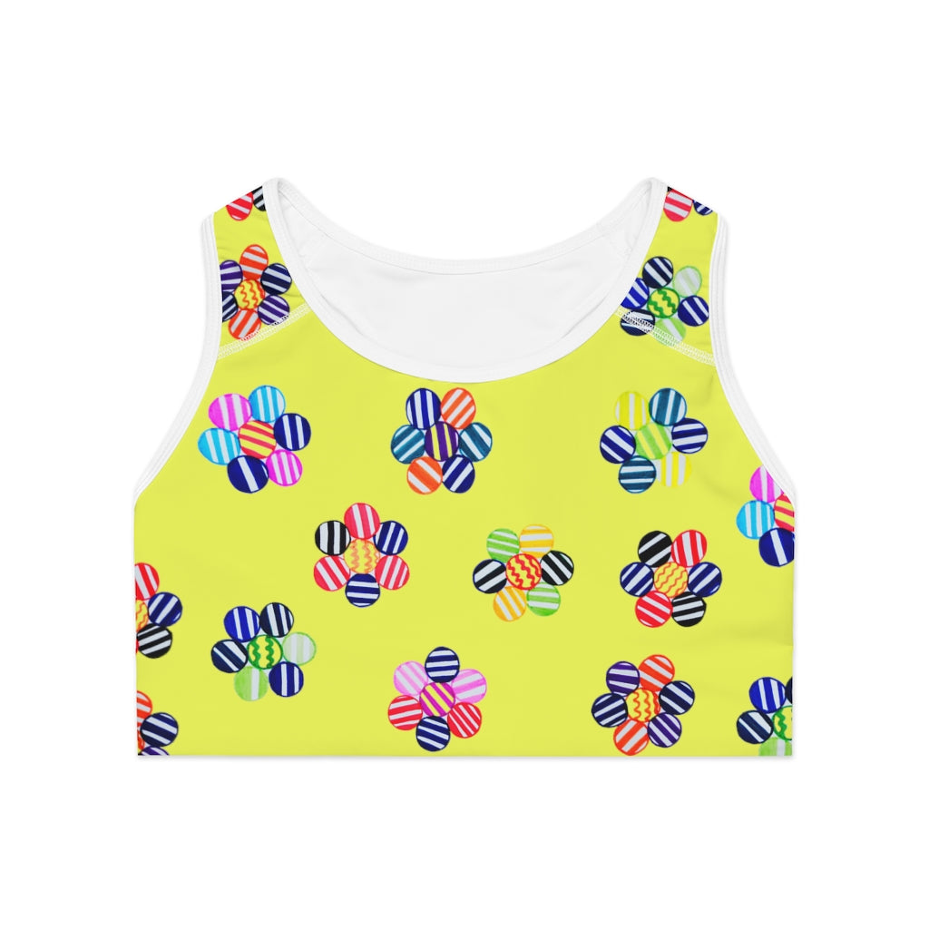 canary geometric flowers sports bra