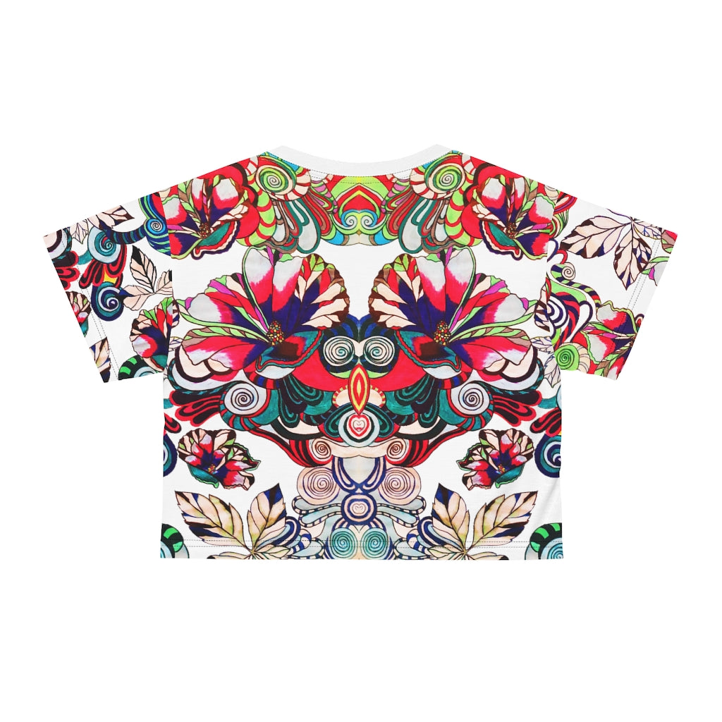 White Artsy Floral Pop AOP Crop Tee