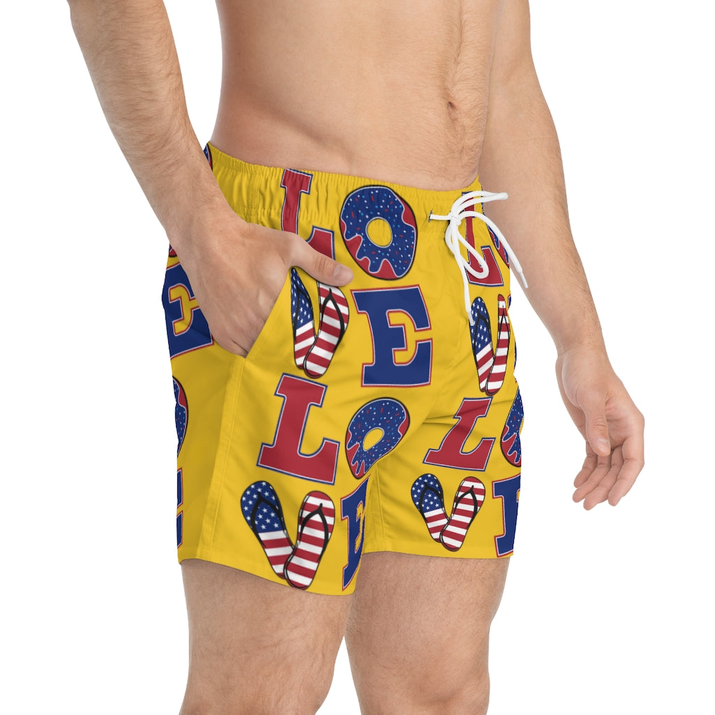 Men's American Love Yellow Swimming Trunks