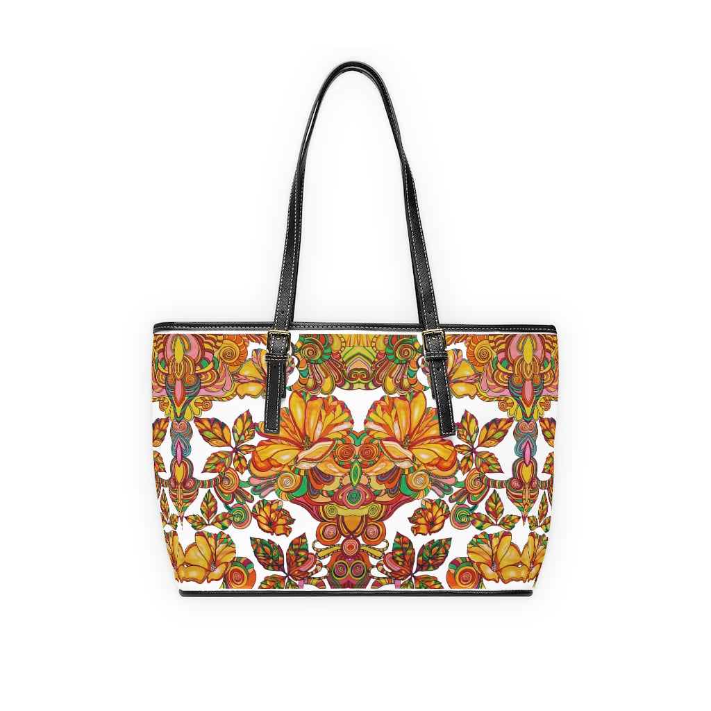 WHITE floral print tote bag