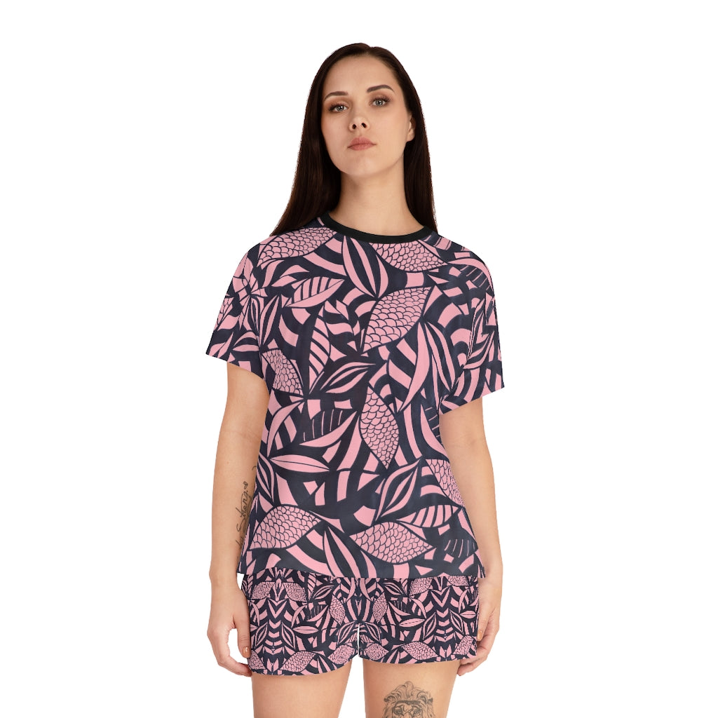 blush tropical print women's shorts & t-shirt pajama set