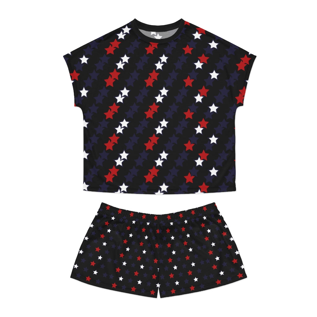 Black Star Print Short Pajama Set (AOP)
