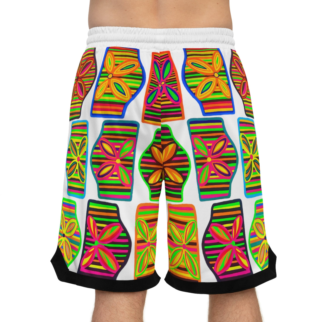 White Deco Print Basketball Rib Shorts (AOP)