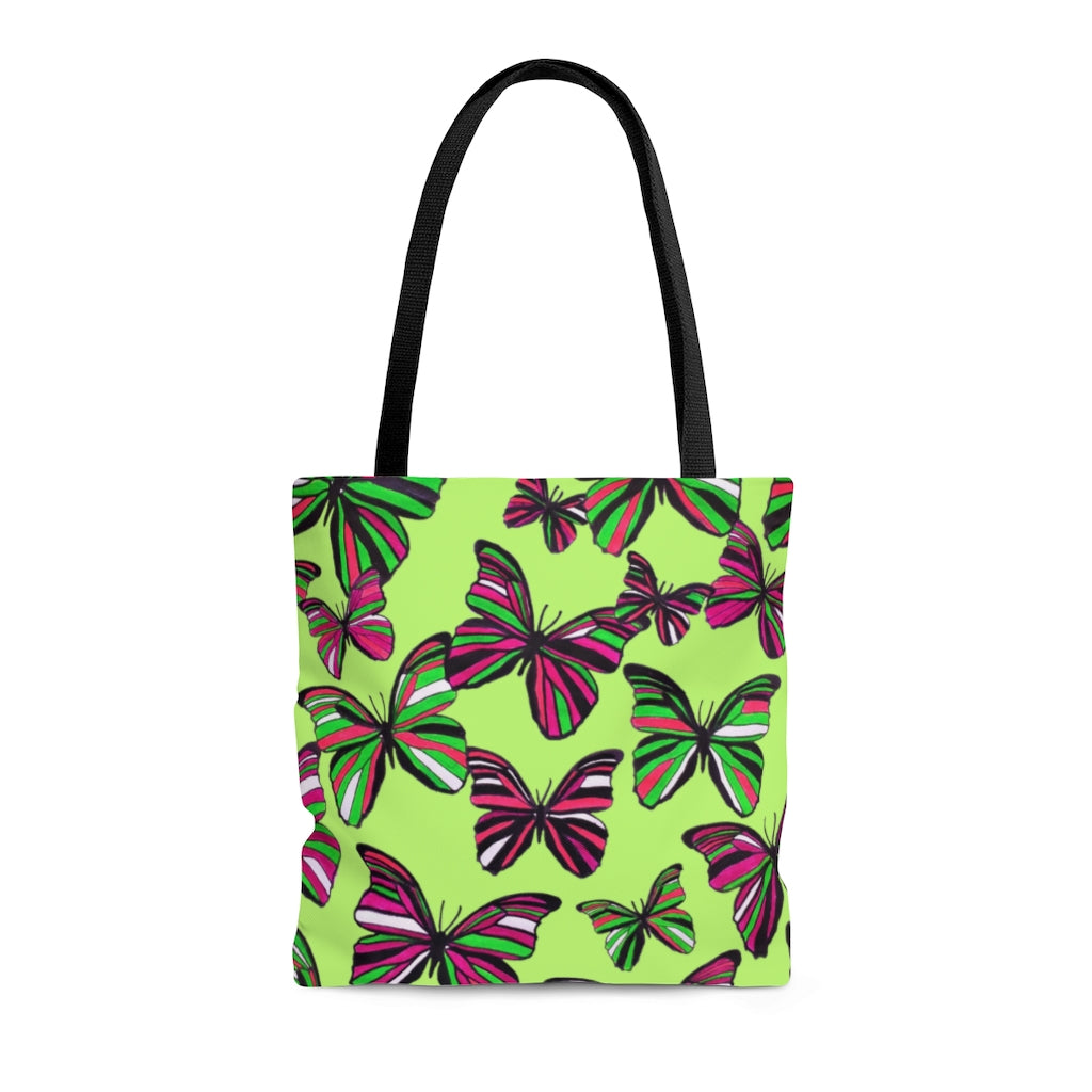 AOP Butterflies Lime Tote Bag