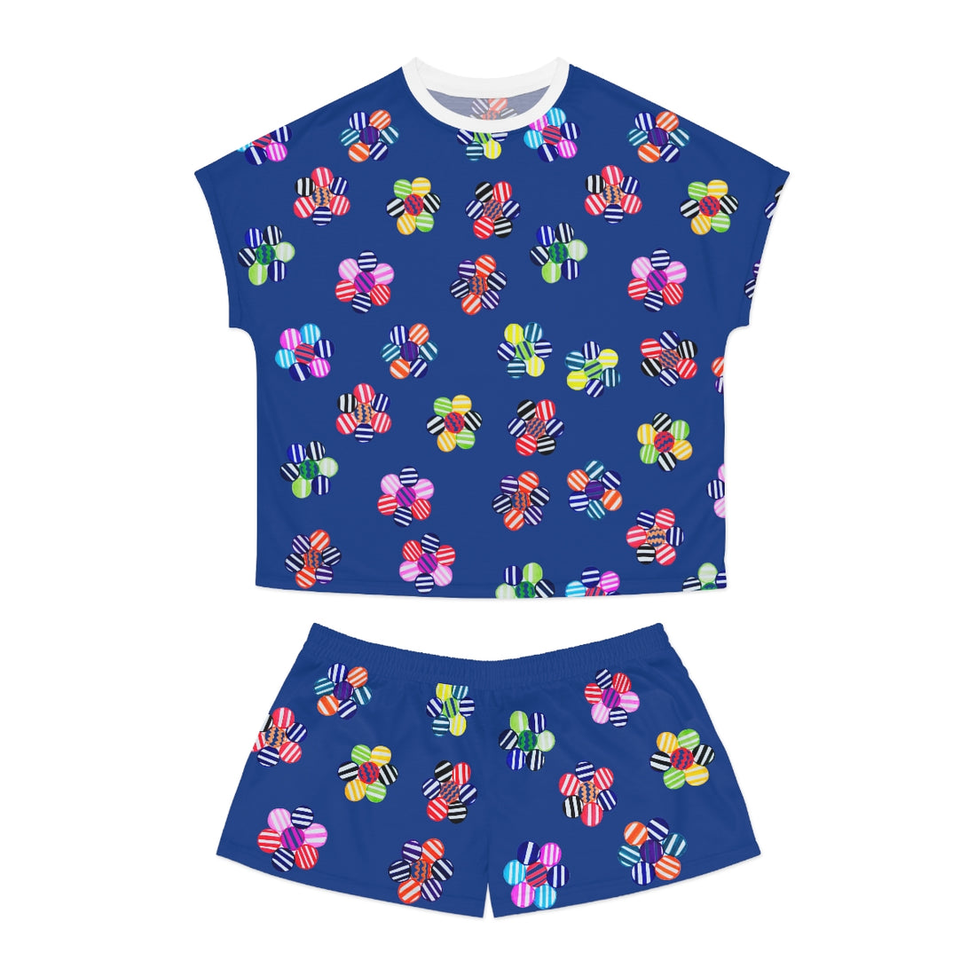 royal blue geometric floral shorts & t-shirt pajama set