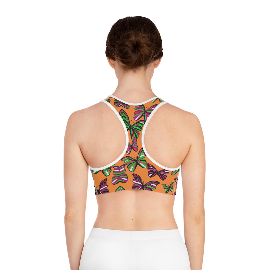 peach butterfly print sports bra