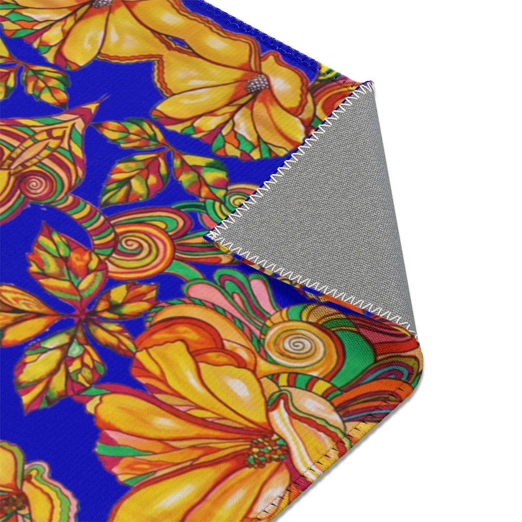 Artsy Floral Royal Blue Area Rug